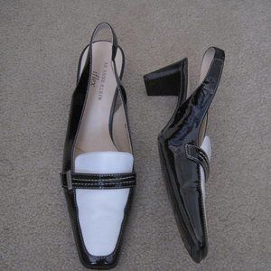 Anne Klein White/Black Leather Open Back Shoe